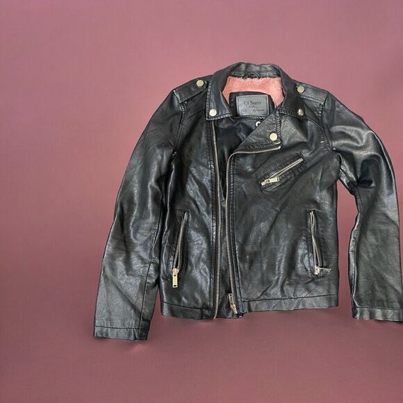 CI SONO by CAVALINI Kids Black Polyurethane/Faux Leather Zippered Jacket,Size 10 - Picture 1 of 10